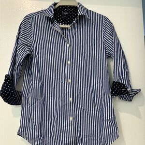 Chaps stripe shirt with polka dot sleeves.